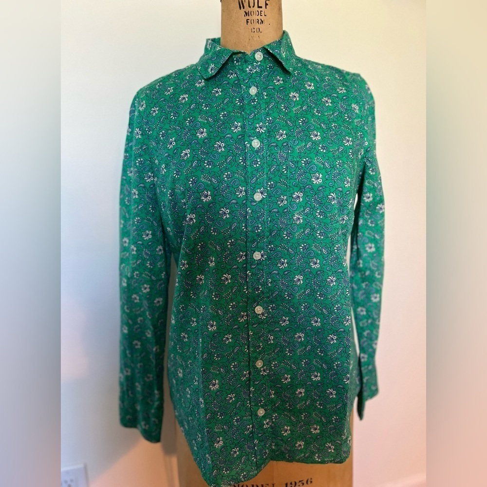 J. Crew green floral long sleeve button down blouse small
